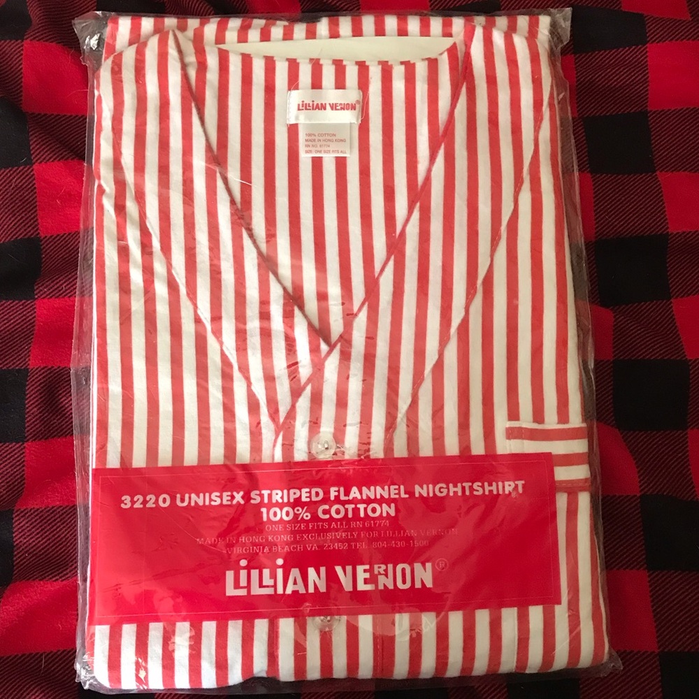 Vintage LiLLiAN VERNON Striped Cotton Flannel Nightshirt NIP NEW Unisex One Size - Picture 2 of 5